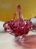Bohemia Pink/Cranberry Czech Art Glass Sculptural Basket Style Vase