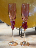 Vintage Brioni Art Glass Iridescent Champagne Flutes set of 2 - Pink