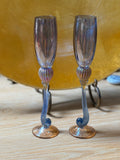 Vintage Brioni Art Glass Iridescent Champagne Flutes set of 2 - Blue