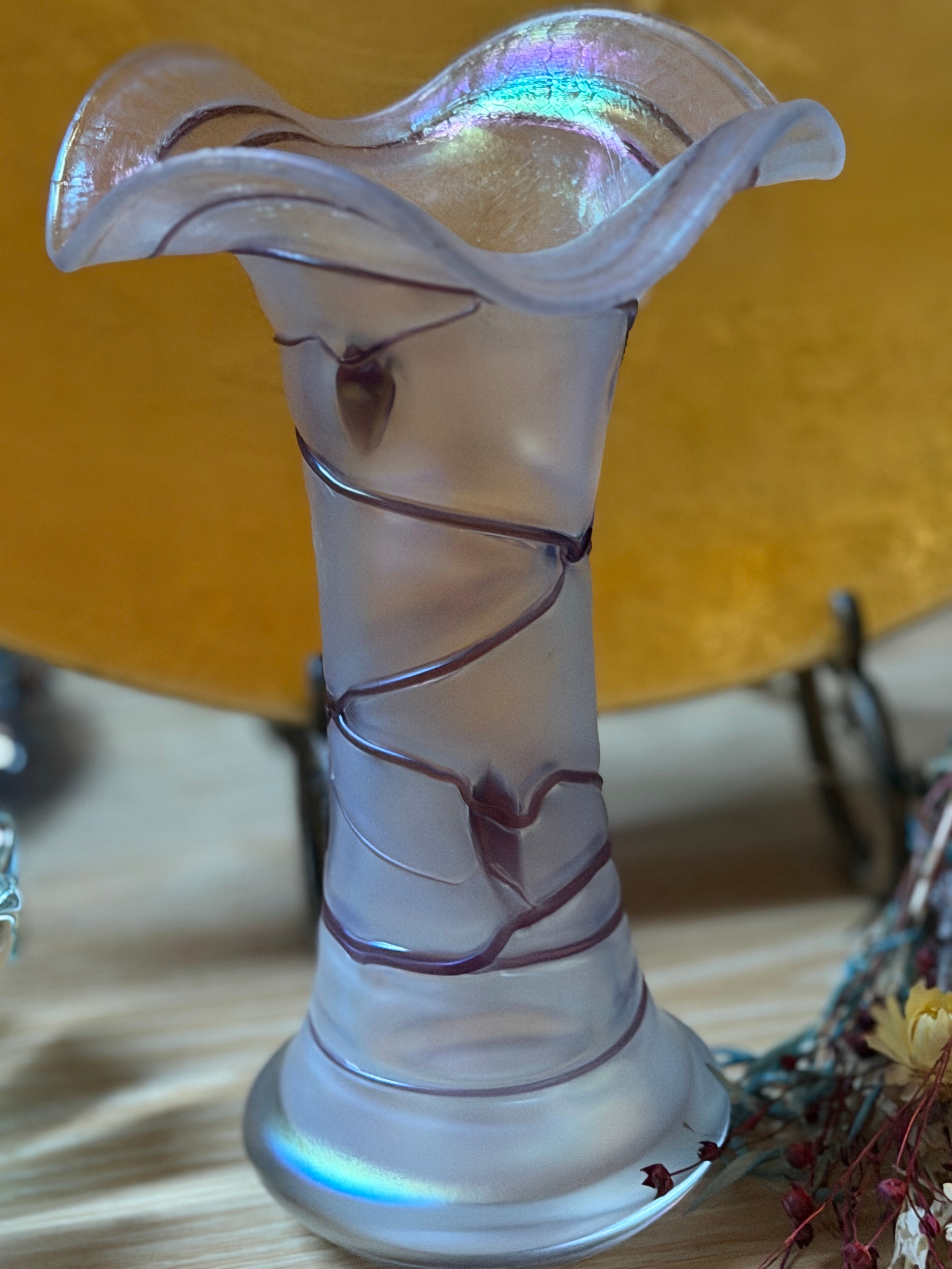 Vintage Art Nouveau Glass Vase by Freiherr Von Poschinger, 1920s